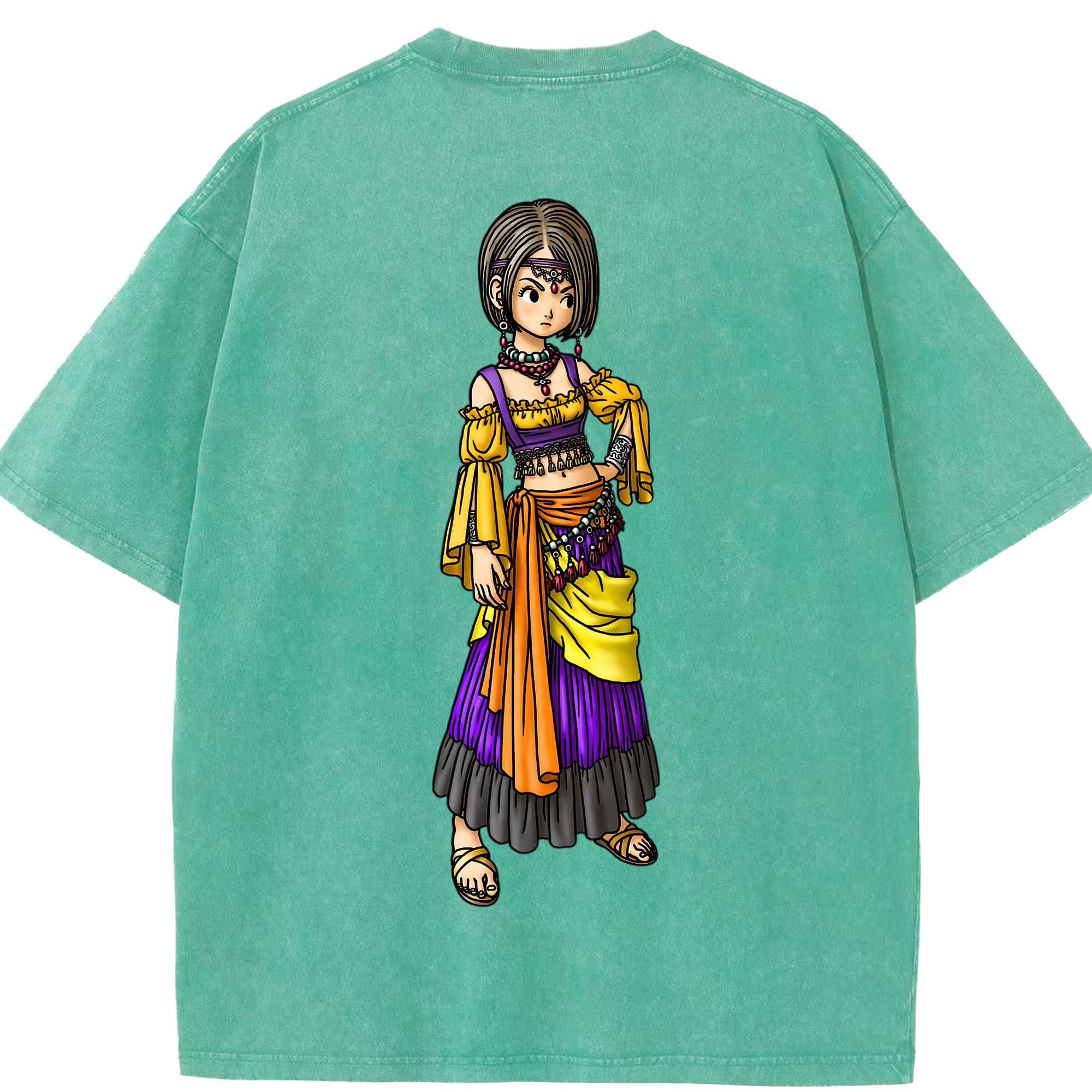 （画像用） ドラゴンクエスト Doragon Kuesuto Dragon Quest 綿100% ヴィンテージ風 半袖Tシャツ（背面プリント）